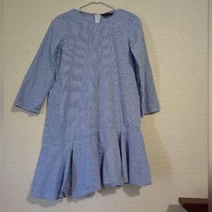 Zara Blue & White Stripe Asymmetrical Midi Dress